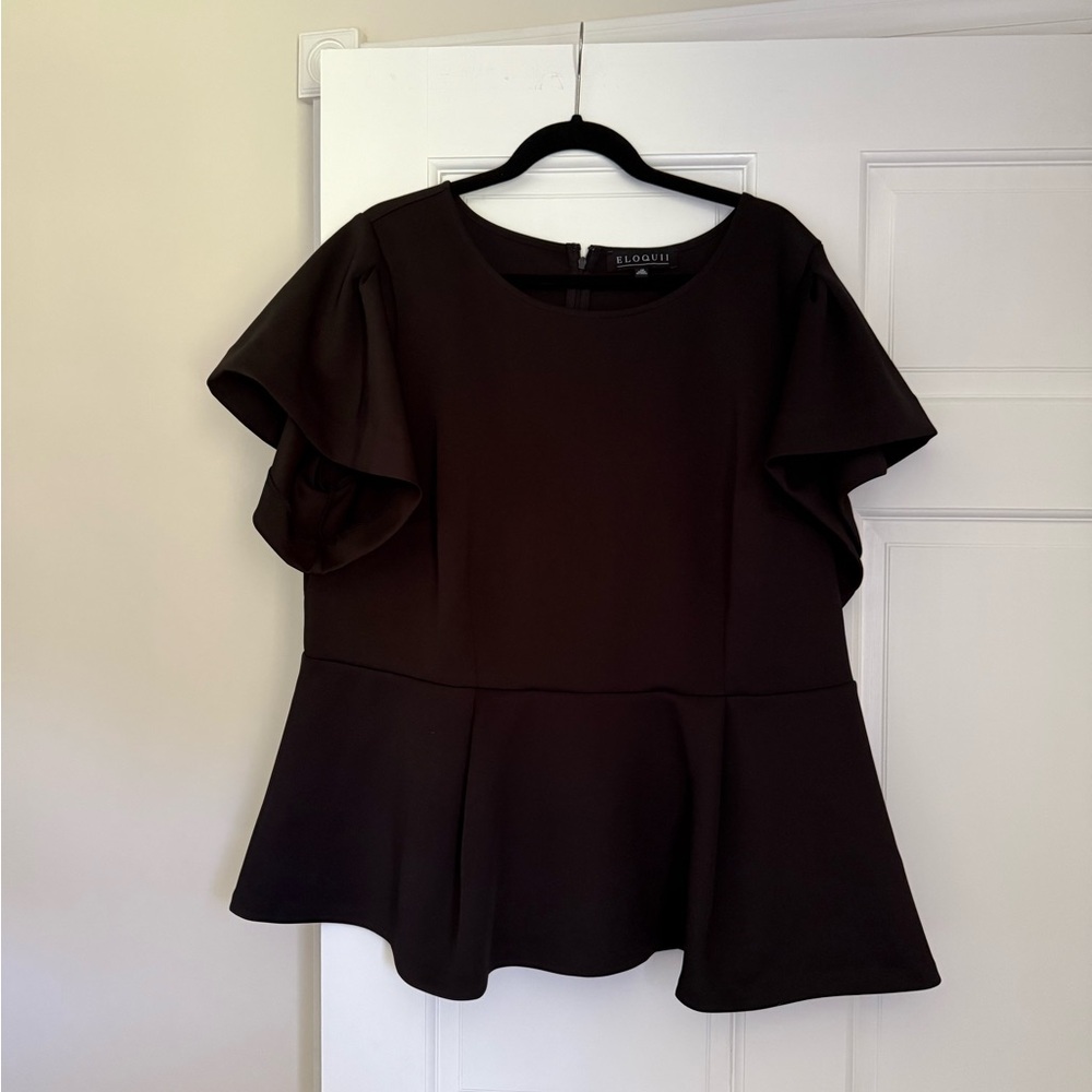 Eloquii Black Flutter Sleeve Peplum Blouse